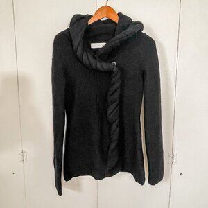 Anthropologie Charlie & Robin Hooded Sweater Jacket Black Cardigan Wool, Small